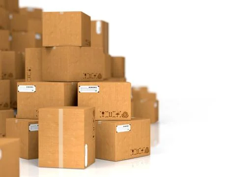 Cardboard Boxes on White Background. Ilustración de archivo