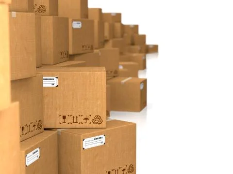 Cardboard Boxes on White Background. Illustrazione stock