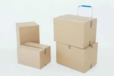 Cardboard boxes on white background 스톡 사진