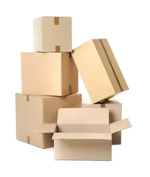 Cardboard boxes on white background Stock Photos