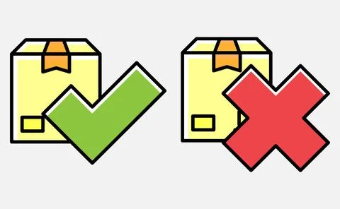 Cardboard boxes with wrong and right check marks. Isolated on white backgroun Stock Illustration