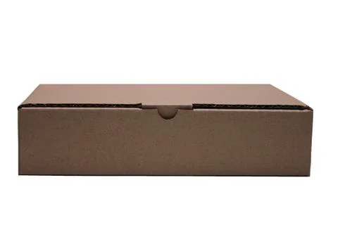 Cardboard brown rectangular box isolated on white background Stock Photos