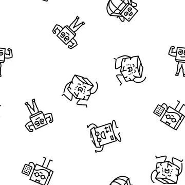 Cardboard character box package vector seamless pattern Illustrazione stock