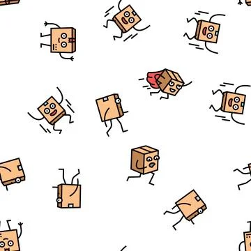 Cardboard character box package vector seamless pattern 스톡 일러스트