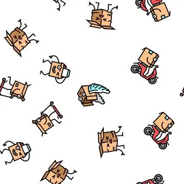 Cardboard character box package vector seamless pattern Stock Illustration