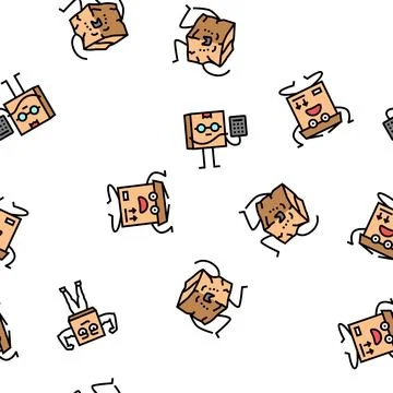 Cardboard character box package vector seamless pattern Stock Illustration
