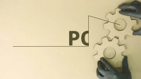 Cardboard cogwheels and Power text Stock Footage 141947627