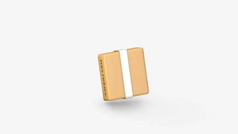 Cardboard delivery box falls, bounces and settles on a clean white background Stock Footage 344129663