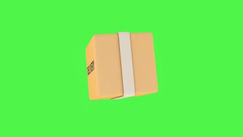 Cardboard delivery box with printed label rotates on a bright chromakey Stock-Footage 344129660
