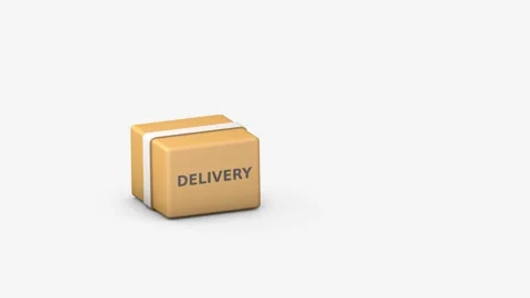 Cardboard delivery box slides into view as a blue thumbs up appears beside it on 스톡 동영상 344129669