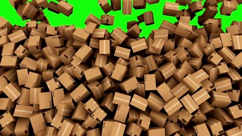 Cardboard delivery boxes falling and piling on green background Video stock 331766207