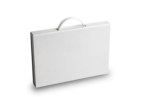 Cardboard document case with a plastic handle, or briefcase folder, isolated on Stock Photos