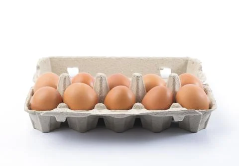 Cardboard egg rack with eggs Stock Photos