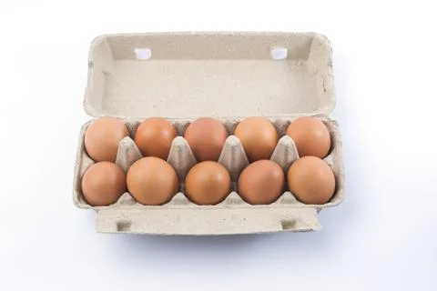 Cardboard egg rack with eggs Stock Photos