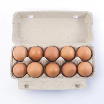 Cardboard egg rack with eggs Stock Photos