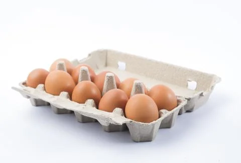 Cardboard egg rack with eggs Stock Photos
