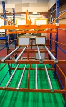Cardboard flow rack Stock Photos
