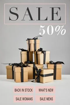 Cardboard gift boxes black ribbons Stock Illustration
