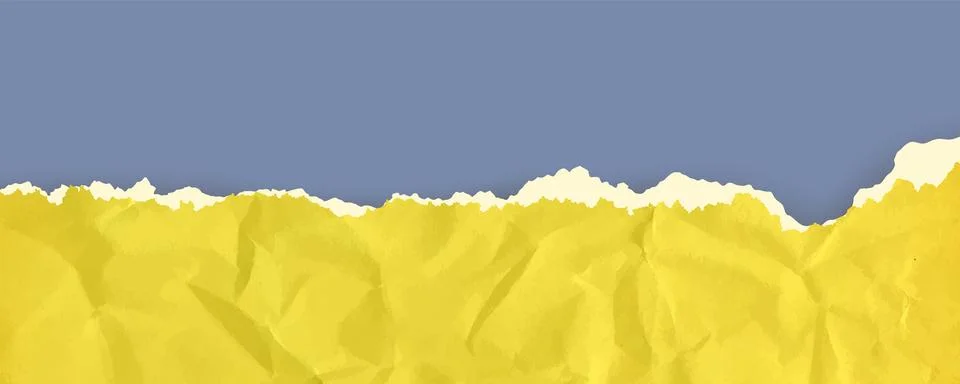 Cardboard horizontal down border with folded torn paper texture. Wrinkle yellow Illustrazione stock