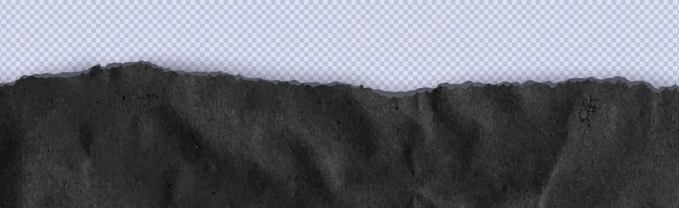 Cardboard horizontal down border with folded torn paper texture. Wrinkle black Illustrazione stock