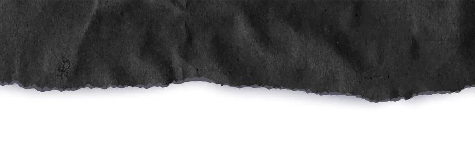 Cardboard horizontal top border with folded and torn craft paper black teture. Stock Illustration