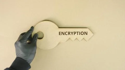 Cardboard key icon with ENCRYPTION text Stock Photos