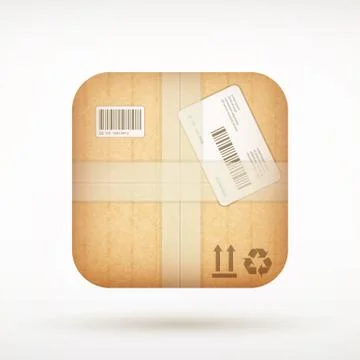 Cardboard mail package app icon on rounded corner square Illustrazione stock