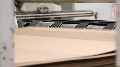 Cardboard manufacturing layering rollers roll industrial industry printing Stock-Footage 144588661