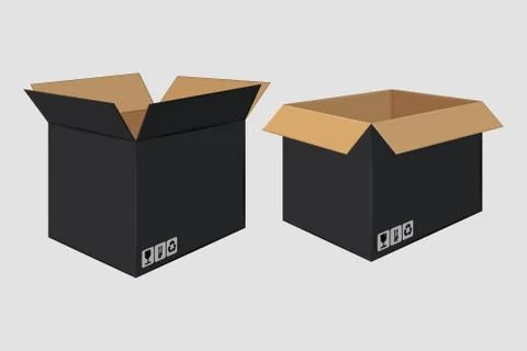 Cardboard Open Black Box. Side View. Package Design Stock Illustration