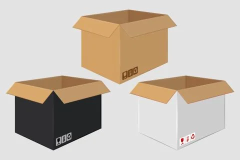 Cardboard Open Box. Side View. Package Design Stock Illustration
