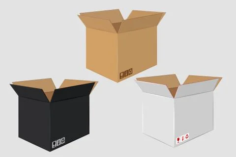 Cardboard Open Box. Side View. Package Design Stock Illustration