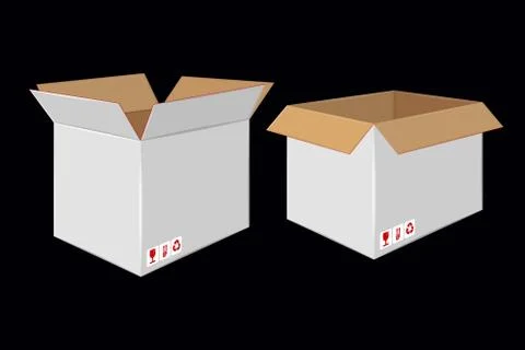 Cardboard Open White Box. Side View. Package Design Stock Illustration