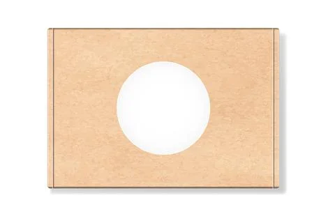 Cardboard package box with round blank label isolated on white background Stock Illustration
