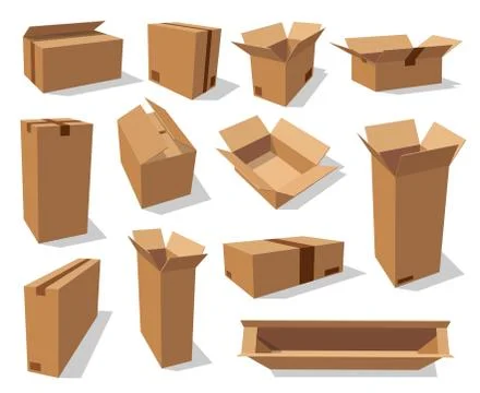 Cardboard packaging boxes, 3d realistic mockups Illustrazione stock