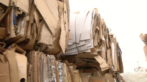 The cardboard packaging is compressed and prepared for recycling Stock Footage 104647103