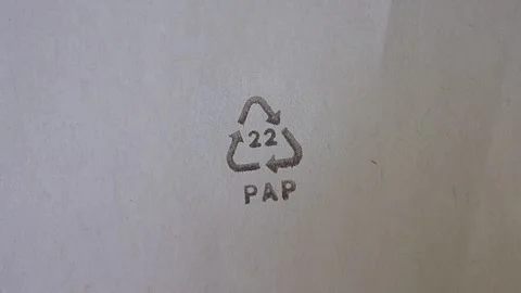 Cardboard packaging. PAP 22 logo printed on a paper. Waste recycle, recycling Stock Footage 313851935