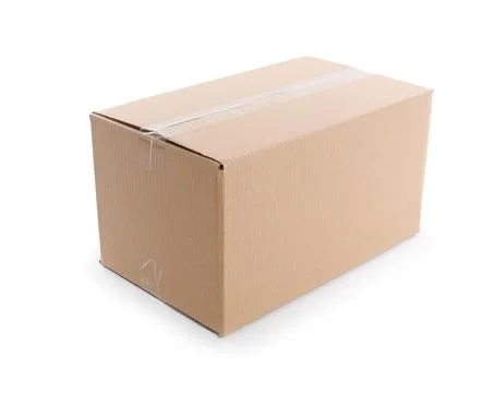 Cardboard parcel box on white background. Mockup for design 写真素材