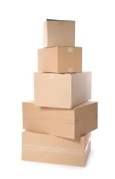 Cardboard parcel boxes on white background. Mockup for design 스톡 사진