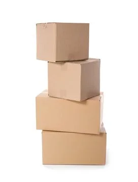 Cardboard parcel boxes on white background. Mockup for design 스톡 사진