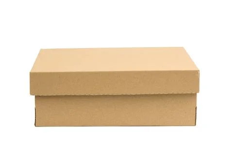 Cardboard rectangular box made of corrugated brown paper isolated on a white  Foto stock