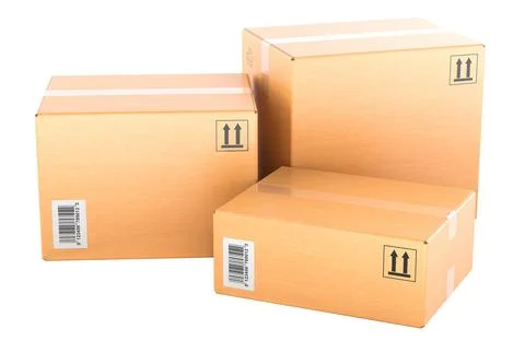 Cardboard shipping boxes set. 3D rendering 스톡 일러스트
