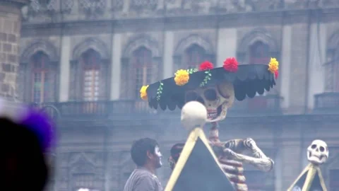 A cardboard skeleton puppet is shown Stock Footage 137758288