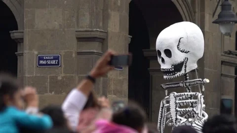 A cardboard skeleton puppet is shown Stock Footage 137758426