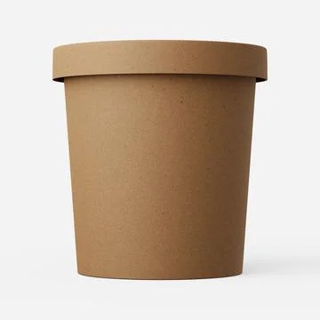 Cardboard soup container on a plain background. 3d render. Stock Illustration