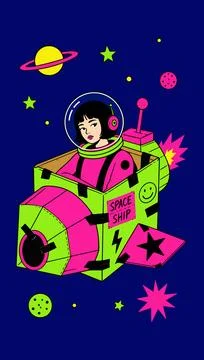 Cardboard Spaceship Adventure Stock Illustration