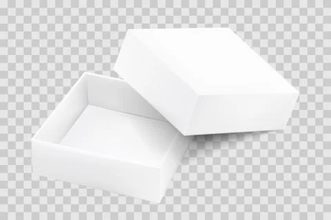 Cardboard square open box, mockup design template. Vector realistic 3d illust Stock Illustration