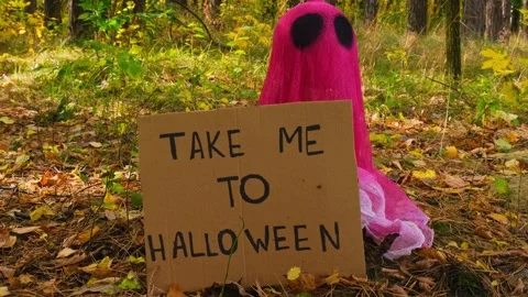 Cardboard TAKE ME TO HALLOWEEN text Creative handmade Halloween holiday Stock Footage 284891985