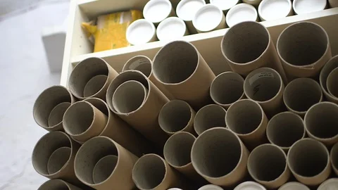 Cardboard Tubes in Art Studio Stock Footage 128979235