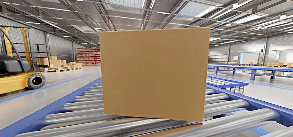 Cardbox mock up in a warehouse - 3d rendering Stock Photos
