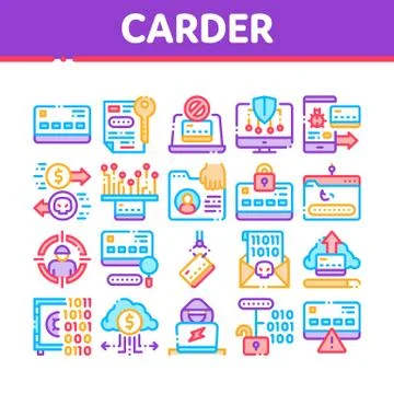 Carder Hacker Collection Elements Icons Set Vector イラスト素材